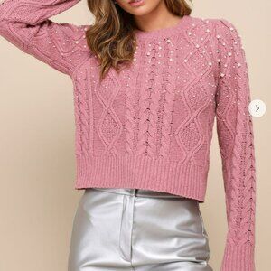 NWT - Lulu's - Pink Cable Knit Pullover Sweater with Pearls - Size Small